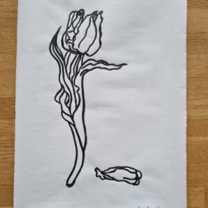 Tulpan, kinesiskt tusch på handgjort papper